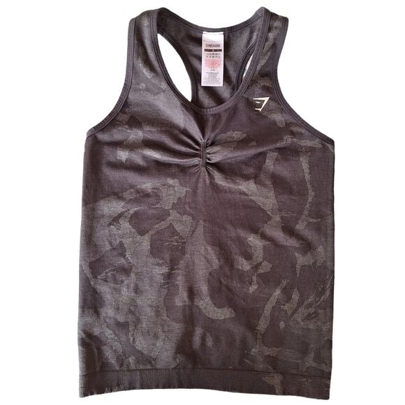 Gymshark Adapt seamless camo tank racerback workout top gray black spandex - Picture 2 of 4
